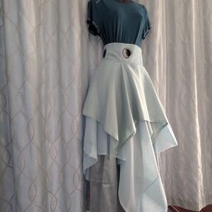 Elegant Light Teal Pale Blue, Blue Silver Layered Skirt-shirt Not Included